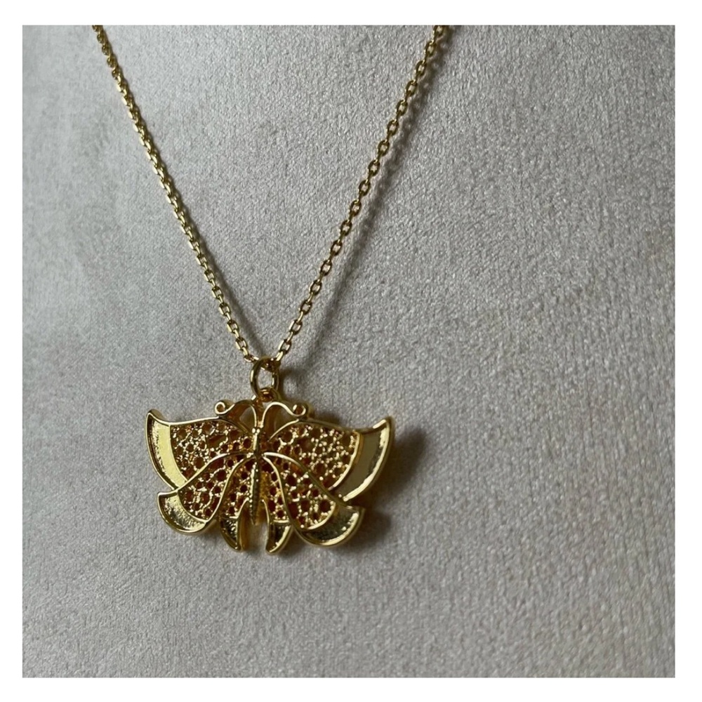 24K Gold Butterfly Necklace, 18”